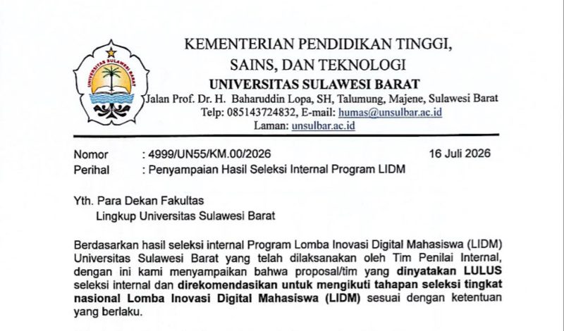 Dari 5 Divisi, 24 Proposal Unsulbar Dinyatakan Lulus Seleksi Internal LIDM